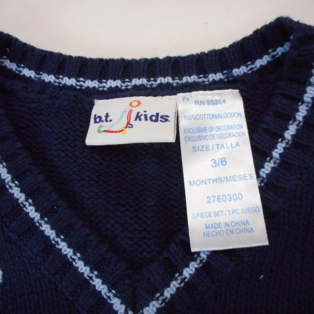 B.T. Kids Baby Boys Size 3-6 Mo Navy Blue Sweater Vest Sailboats Sailing NWT